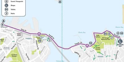 Ягаан cycleway Окленд газрын зураг